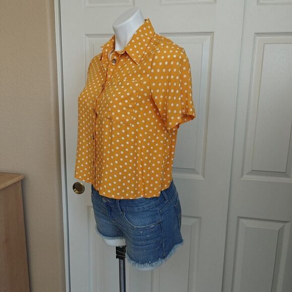 Love Notes crop polka dots button front short sleeve blouse sz S - Picture 3 of 8